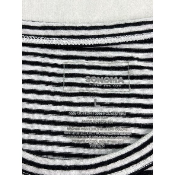 Sonoma Womens Striped Tank Top Size L Black White Round Neck - Picture 3 of 4